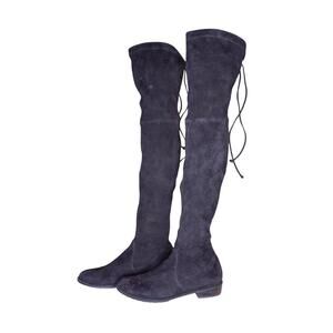 Stuart Weitzman Over the Knee Black Suede Boots Stretch Flats Size 7M